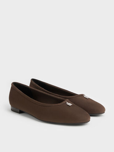 Griselda Faux Suede Ballet Flats, Dark Brown Textured, hi-res