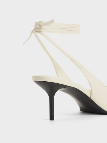 Gi&agrave;y cao g&oacute;t mũi nhọn Textured Tie-Around Pointed-Toe, Kem, hi-res