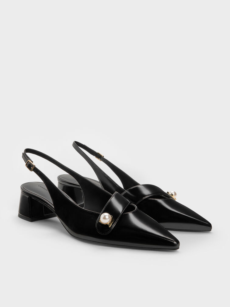 Gi&agrave;y sandals cao g&oacute;t Marie, Đen b&oacute;ng nh&aacute;m, hi-res