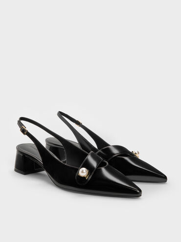 Gi&agrave;y sandals cao g&oacute;t Marie, Đen b&oacute;ng nh&aacute;m, hi-res