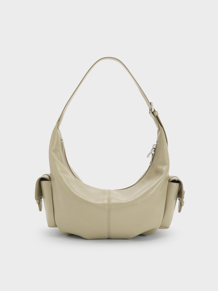 Bessie Side-Pocket Hobo Bag, Pale Olive, hi-res