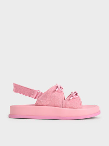 Giày sandals bé gái Denim Double Bow, Hồng, hi-res