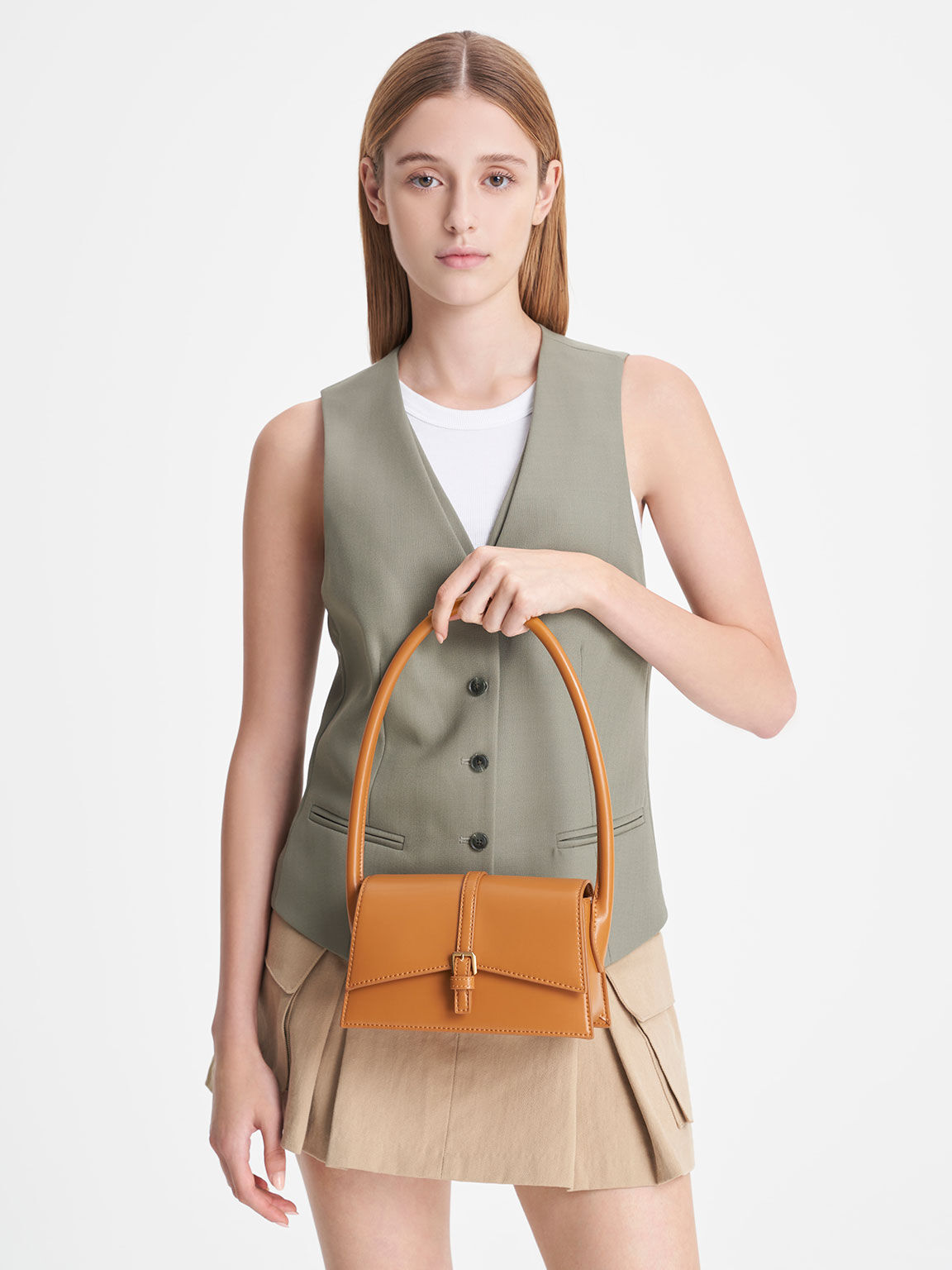 Annelise Belted Trapeze Bag, Orange, hi-res