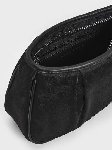 Túi đeo vai hình thang Recycled Satin Floral-Print, Noir, hi-res