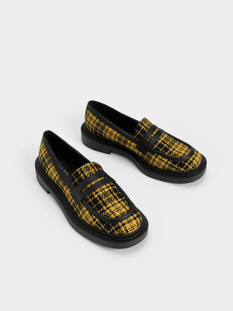 Giày loafer mũi tròn Checkered Penny, Vàng, hi-res