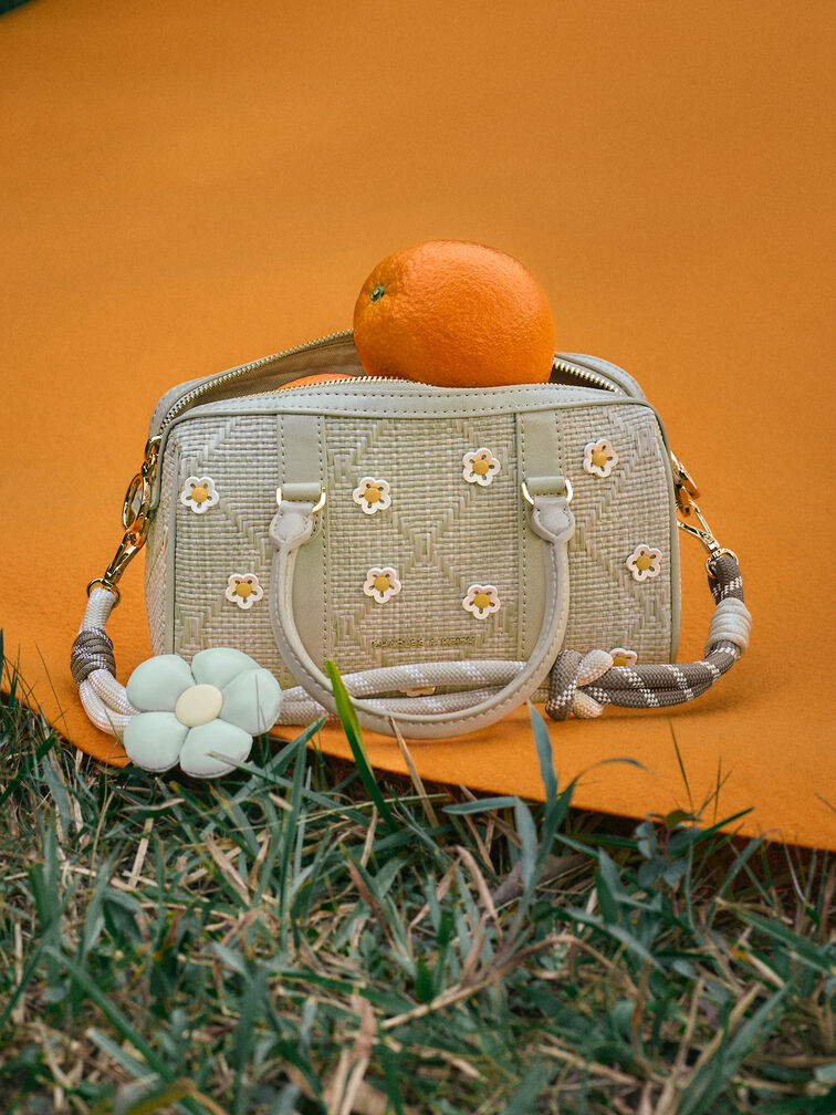 T&uacute;i đeo vai phom chữ nhật Philomena Raffia Flower, Pale Olive, hi-res