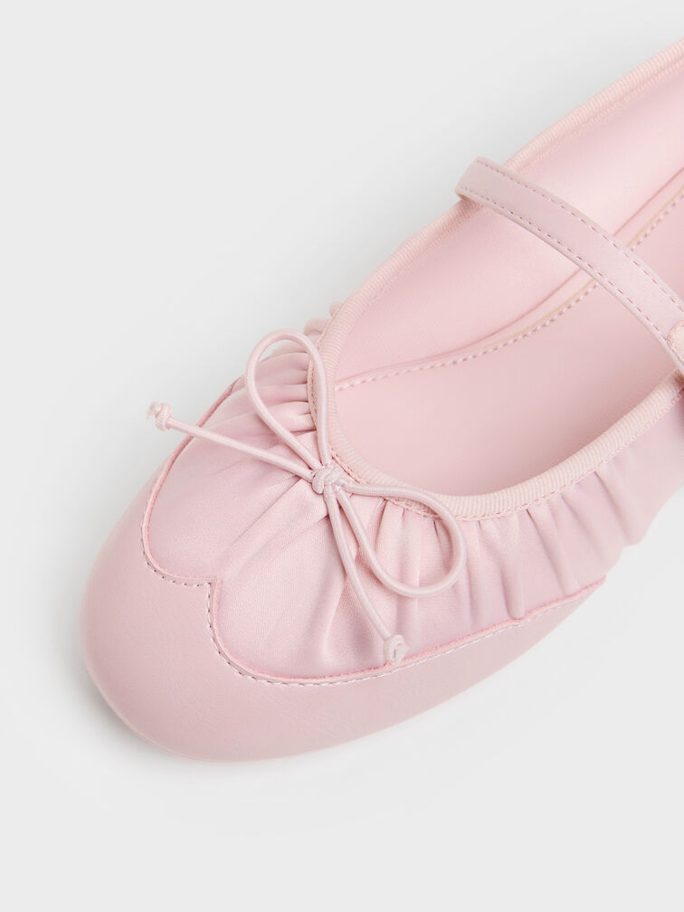 Girls' Satin Bow Mary Jane Flats, Pink, hi-res