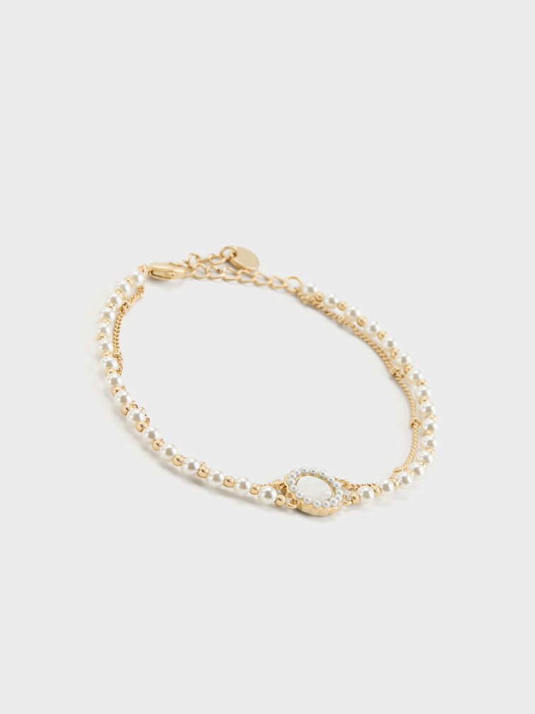Pearl & Gemstone Double-Chain Bracelet, White, hi-res
