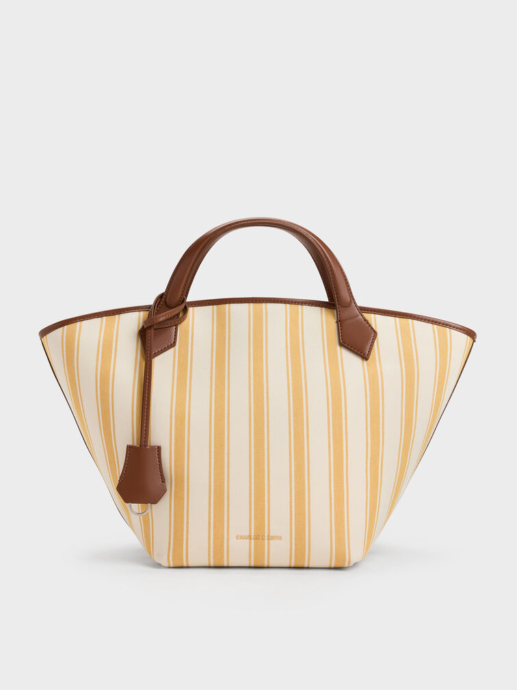 Large Ivanna Canvas Striped Tote Bag, Butterscotch Yellow, hi-res