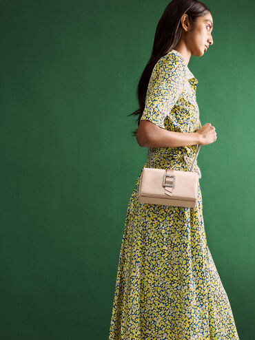 Túi xách Satin Crystal-Buckle Belted, Sunset Nude, hi-res