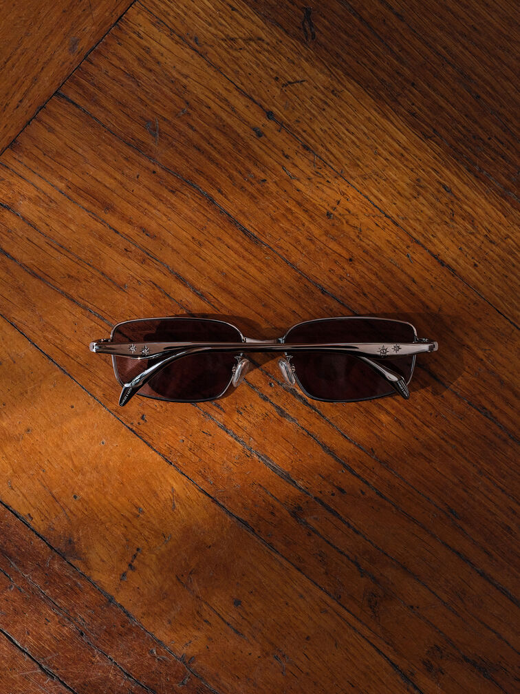 Celestia Rectangular Clear Sunglasses, Silver, hi-res