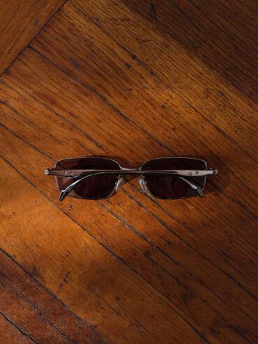 Celestia Rectangular Clear Sunglasses, Silver, hi-res