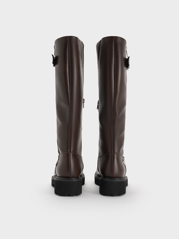 Lyndon Buckled Side-Zip Knee-High Boots, Dark Brown, hi-res