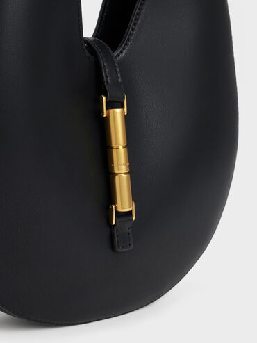 Túi đeo vai Cesia Metallic-Accent Hobo, Đen, hi-res