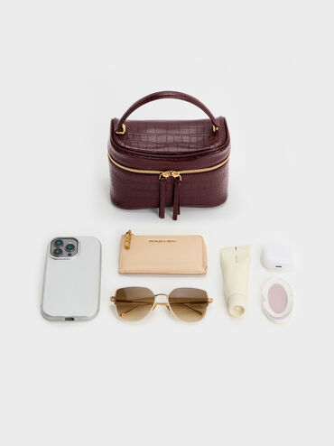 Pansy Croc-Effect Vanity Bag, Wineberry Red, hi-res