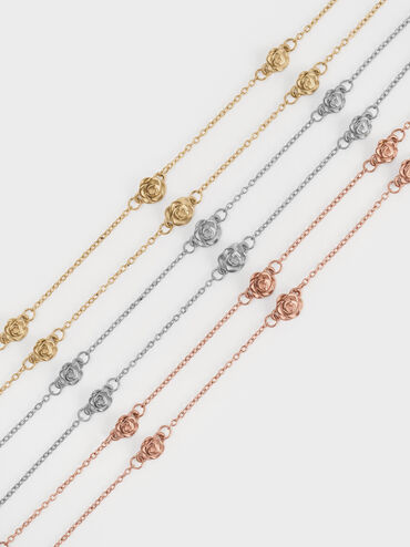 Rosalind Flower-Motif Necklace, Brushed Silver, hi-res