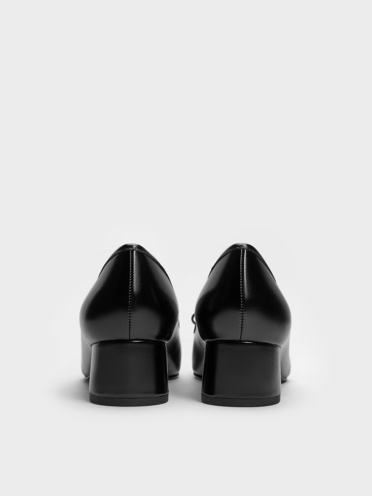 Giày búp bê mũi vuông Bow Metallic-Accent, Đen, hi-res