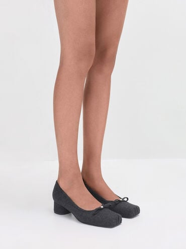 Gi&agrave;y b&uacute;p b&ecirc; mũi vu&ocirc;ng Felt Bow Metallic-Accent, X&aacute;m đậm, hi-res