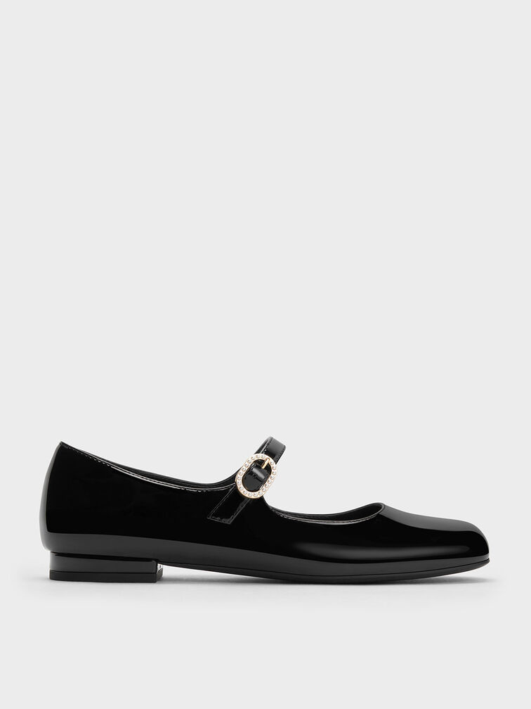 Patent Pearl-Buckle Mary Janes, Black Patent, hi-res