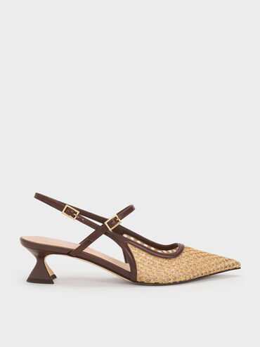 Gi&agrave;y cao g&oacute;t mũi nhọn Raffia, Dark Brown Textured, hi-res