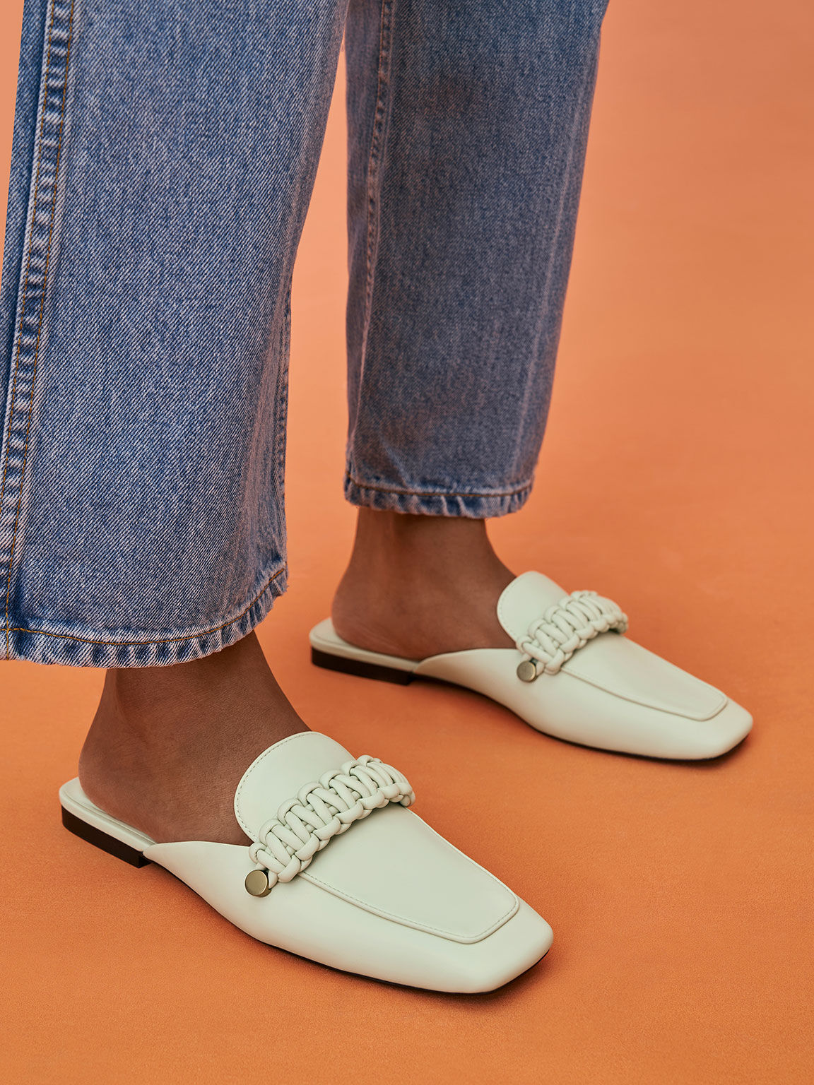 Braided Penny Loafer Mules, Chalk, hi-res