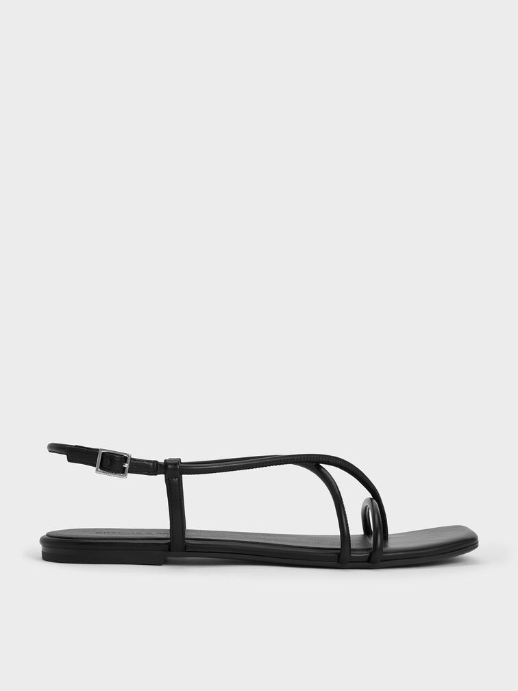 Giày sandals đế bệt Strappy Crossover, Đen, hi-res