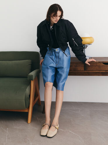 Lando Two-Tone Metallic-Buckle Mary Jane Flats, Chalk, hi-res