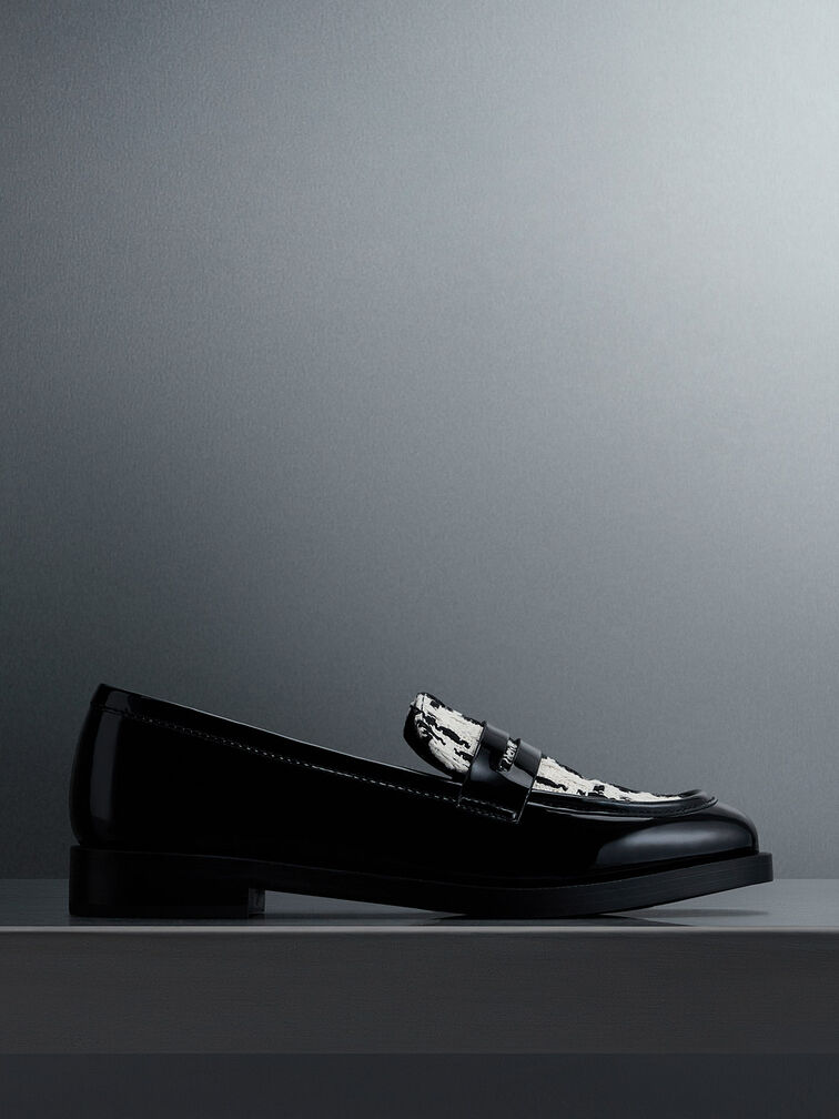 Giày lười mũi nhọn Gretel Tweed, Đen bóng, hi-res