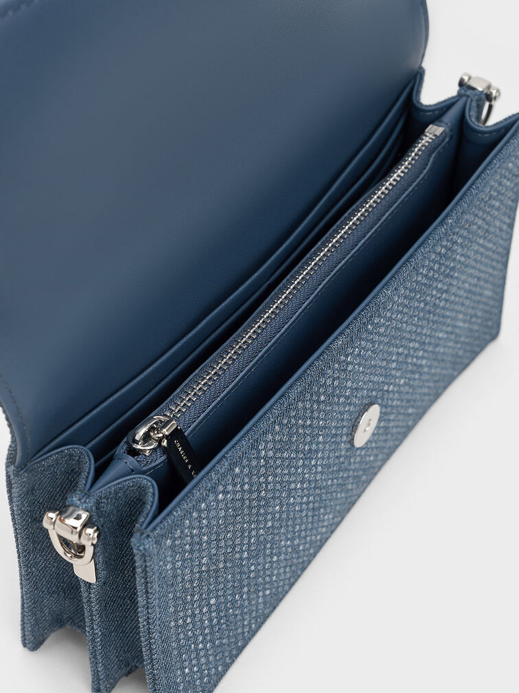 V&iacute; d&aacute;ng d&agrave;i chữ nhật Denim Sculptural-Handle, Xanh denim, hi-res