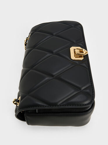 T&uacute;i đeo vai chần b&ocirc;ng Arwen Diamond-Quilt, Đen, hi-res