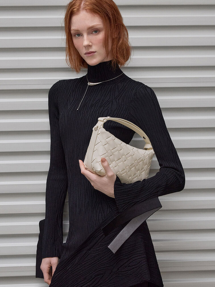 Ivette Woven Shoulder Bag, Cream, hi-res