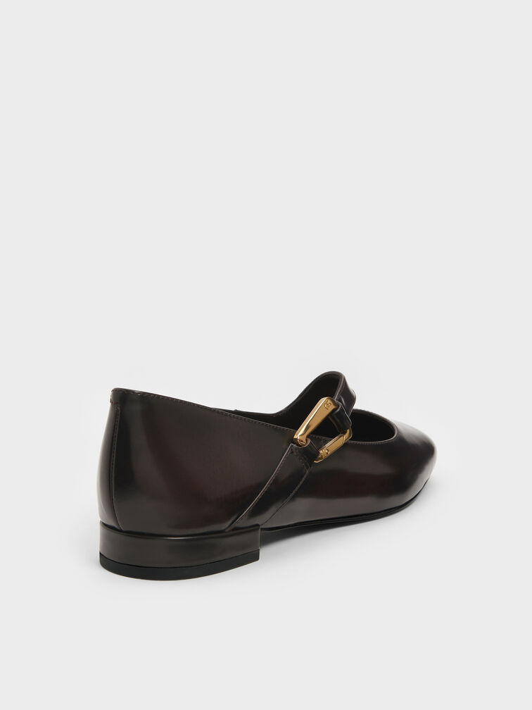 Daena Leather Asymmetric-Strap Mary Janes, Dark Brown, hi-res