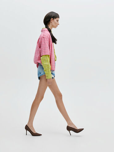 Gi&agrave;y cao g&oacute;t b&iacute;t mũi Lace & Satin, Dark Brown Textured, hi-res