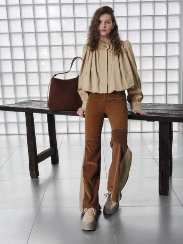 Túi đeo vai hình thang Edna Recycled Suede, Nâu sẫm, hi-res