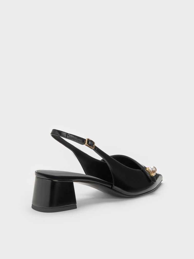 Gi&agrave;y sandals cao g&oacute;t Marie, Đen b&oacute;ng nh&aacute;m, hi-res