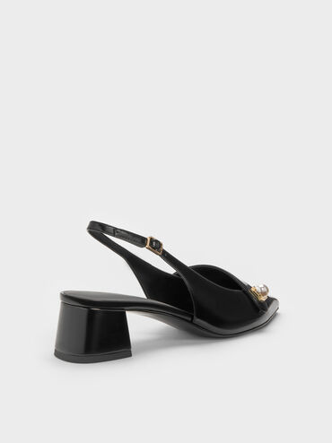 Gi&agrave;y sandals cao g&oacute;t Marie, Đen b&oacute;ng nh&aacute;m, hi-res