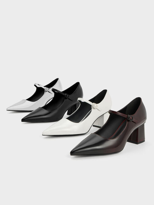 Pointed-Toe Mary Jane Pumps, Black Boxed, hi-res