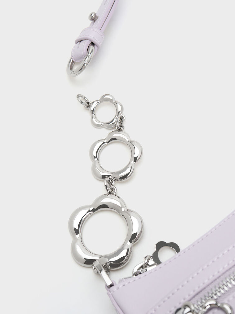 Flower-Embellished Shoulder Bag, Lilac, hi-res