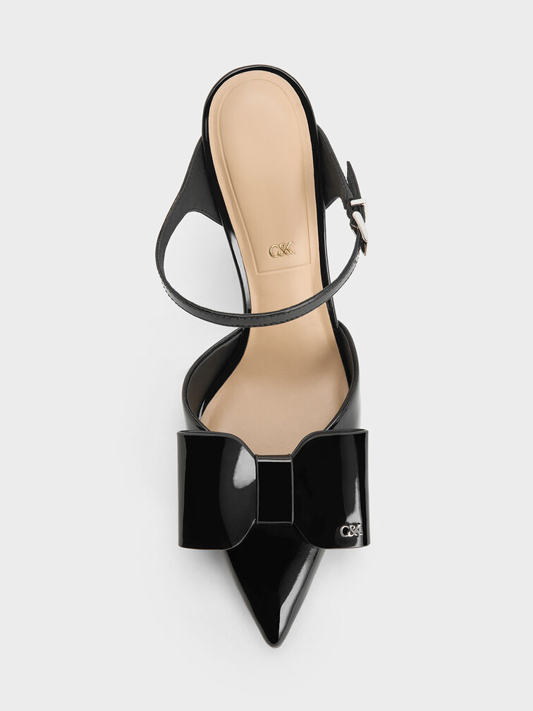 Gi&agrave;y mules cao g&oacute;t Lu Patent Leather Bow Blade-Heel, Đen b&oacute;ng, hi-res