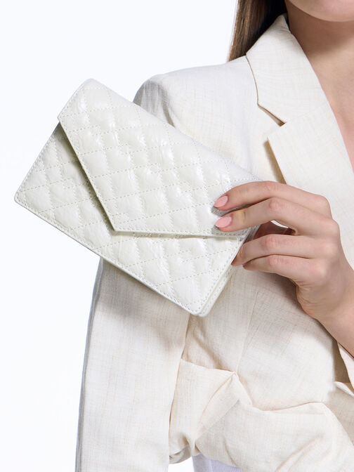 Clutch phom chữ nhật Duo Quilted Envelope, Trắng, hi-res