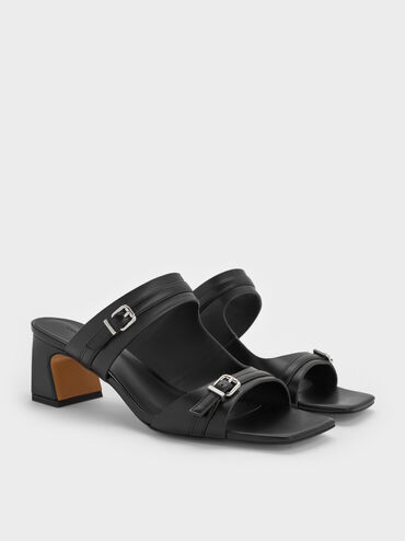 Giày mules cao gót Buckled, Đen, hi-res