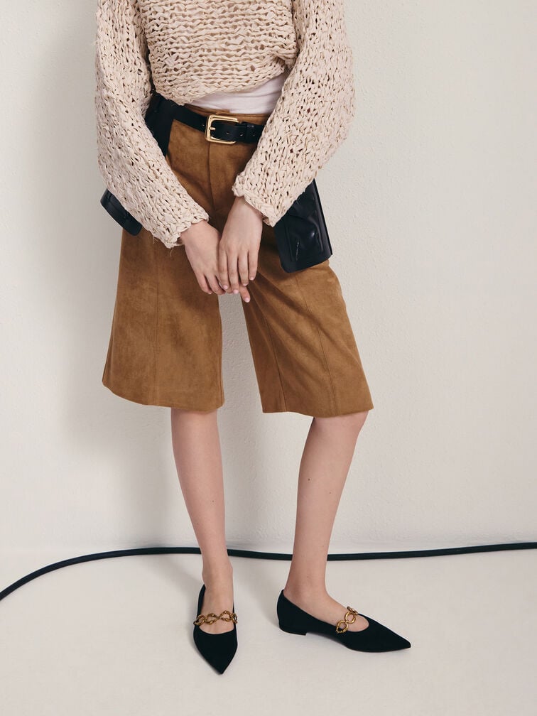 Gi&agrave;y b&uacute;p b&ecirc; mũi nhọn Faux Suede đen họa tiết, Đen họa tiết, hi-res