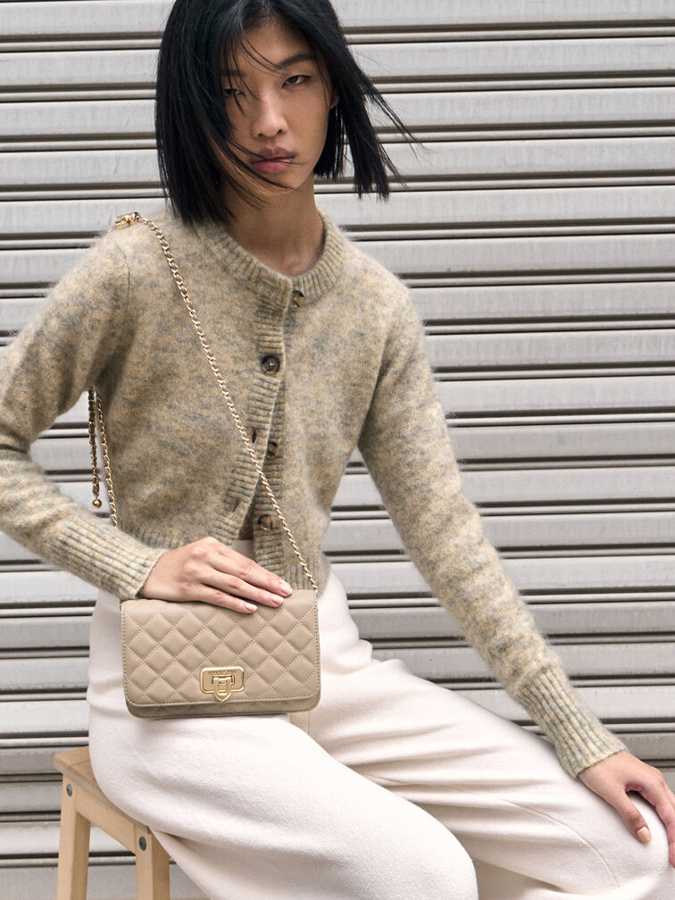 Clutch phom chữ nhật Cressida Quilted, N&acirc;u x&aacute;m, hi-res