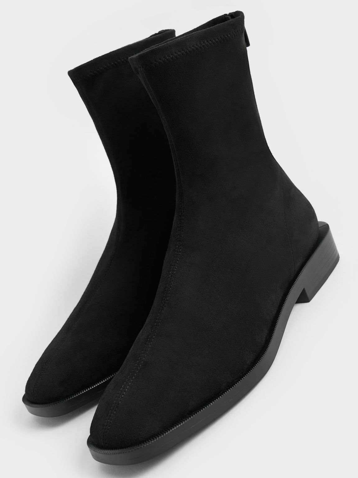 Giày boots nữ mũi vuông phối zip Square Toe Zip Up, Đen họa tiết, hi-res