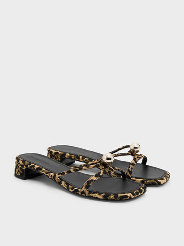 Georgie Leopard-Print Metal-Ball Heeled Mules, Animal Print Natural, hi-res