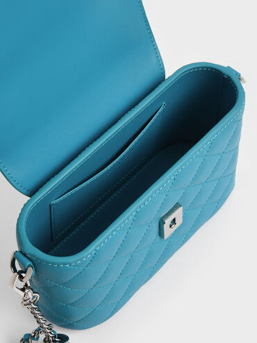 Round Quilted Top Handle Bag, Cerulean, hi-res