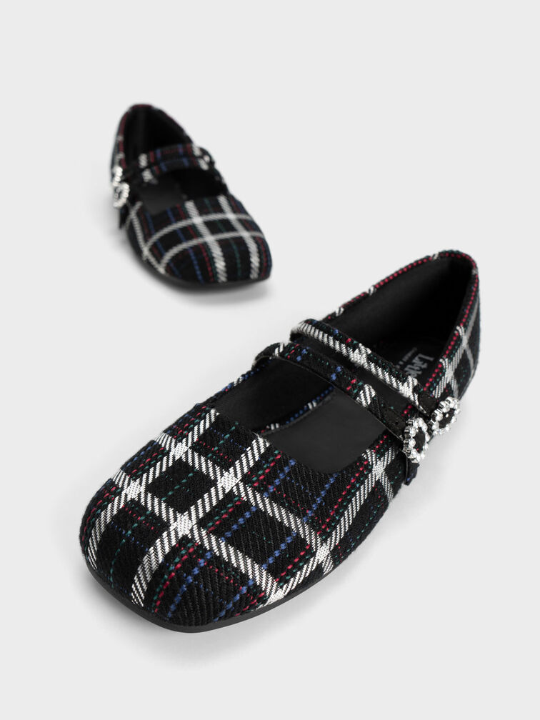 Giày búp bê trẻ em Gem-Embellished Checkered, Đen, hi-res
