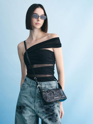Lark Patent Crinkle-Effect Shoulder Bag, Prism Noir, hi-res