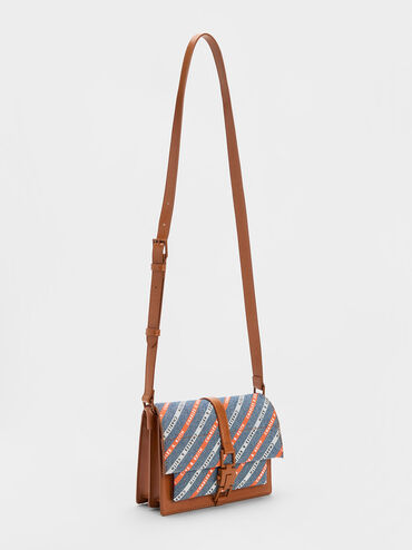 Túi đeo chéo phom chữ nhật Dua Striped Denim Buckled, Nhiều màu, hi-res