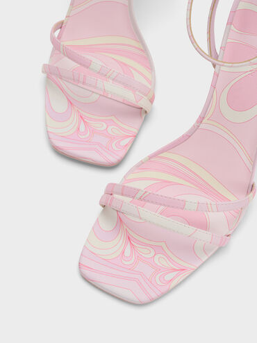 Swirl-Print Ankle-Strap Heels, Light Pink, hi-res